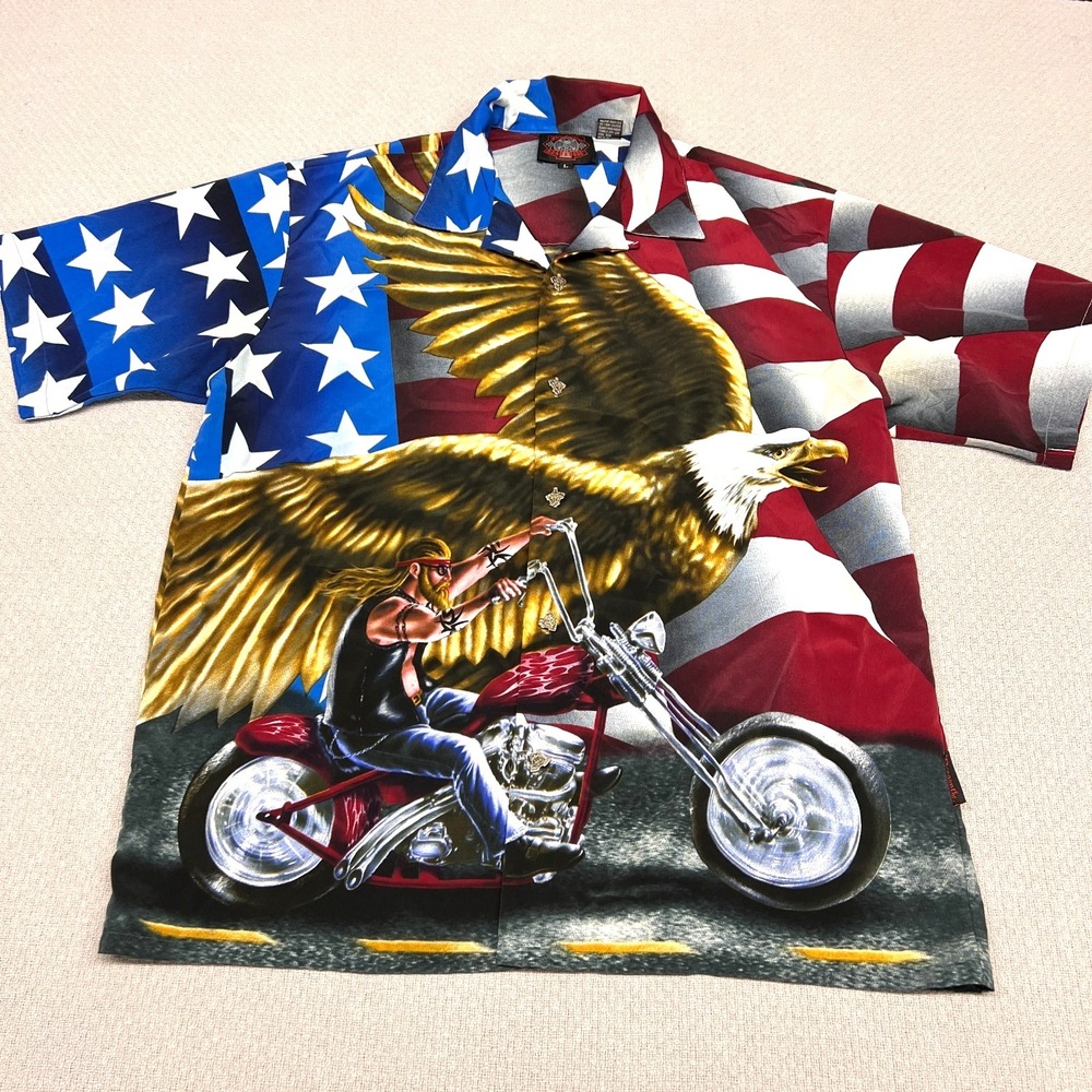 Dragonfly Shirt Mens Large American Flag Bald Eagle Motorcycle Biker Maximalist